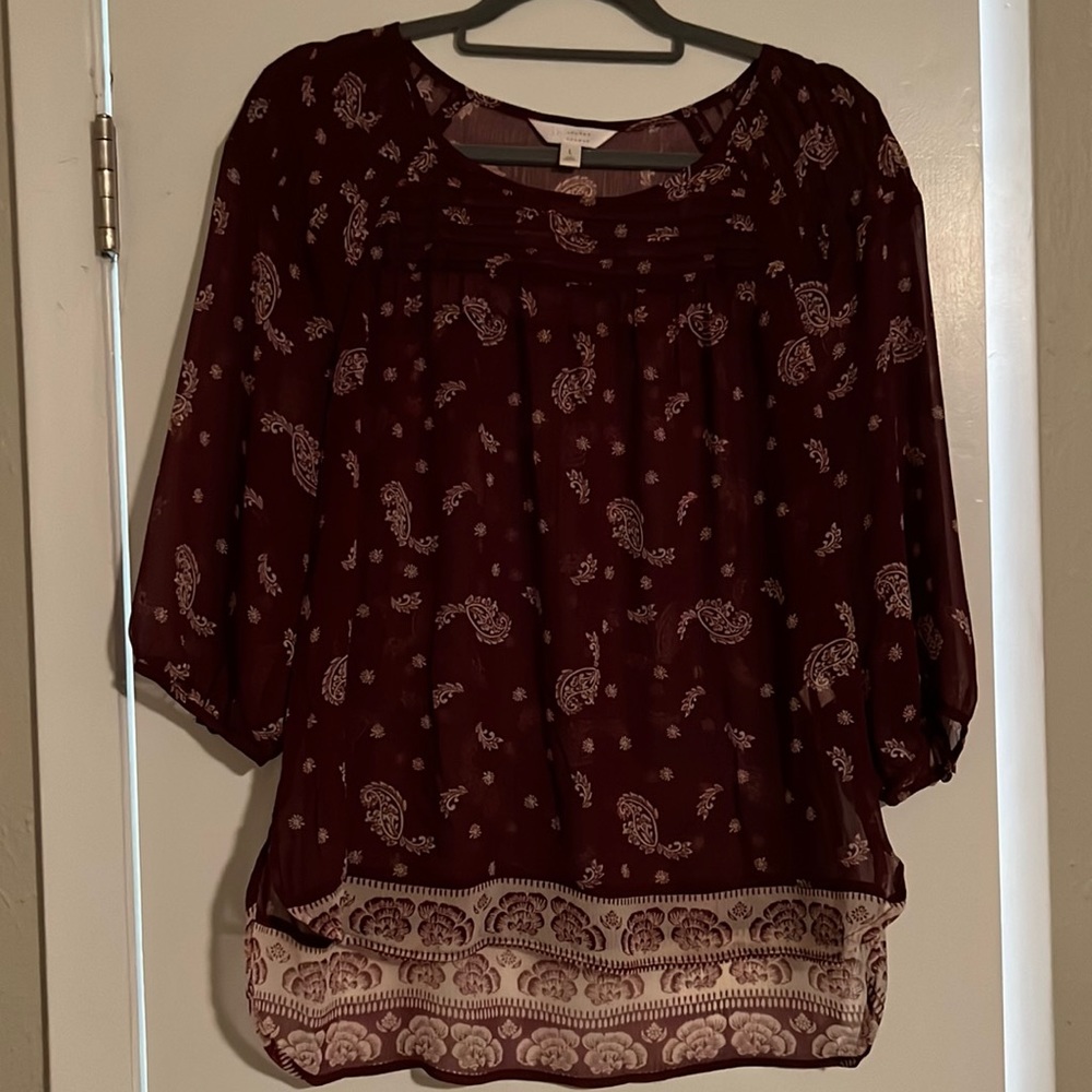 LC Lauren Conrad Maroon Floral Blouse